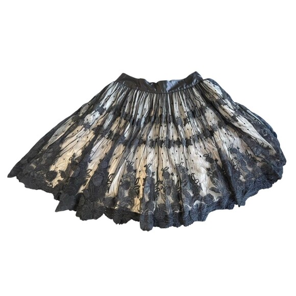 Tara Jarmon Lace Embroidered Circle Skirt Sheer Size 10 Midi Layered Full Skirt - Picture 4 of 11